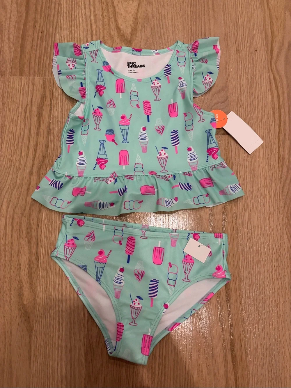 Epic Threads Mint Girls' Ice Cream Print Ruffle Two-Piece Swim Set
